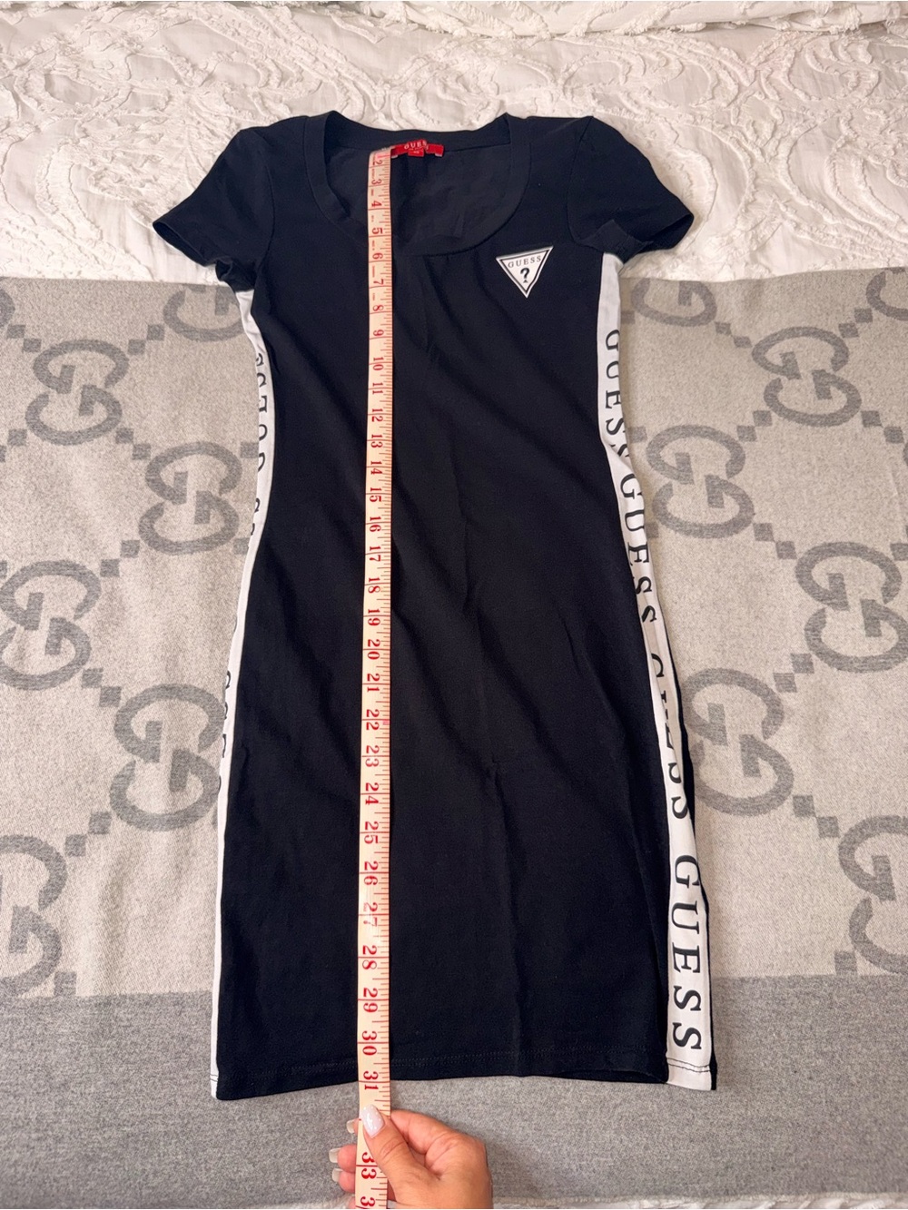 Guess Black Short Sleeve Logo-Trim Mini Dress - Picture 6 of 9